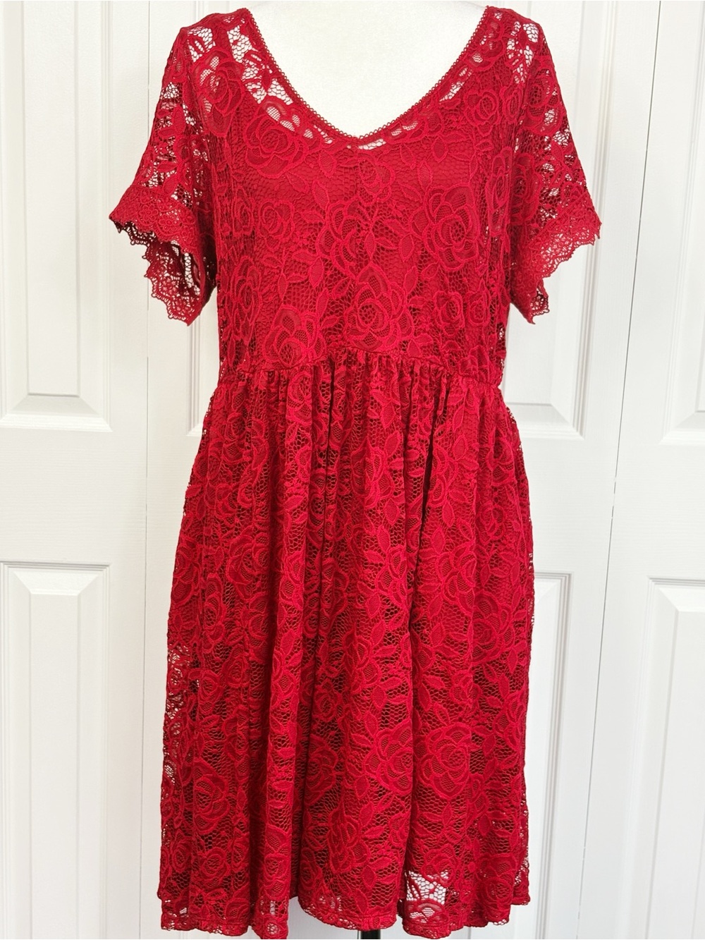 NWT Torrid Jester Red Floral Lace V-Neck Fit & Flare Mini Skater Dress 1X